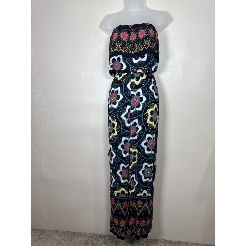 Earthbound Womens Jumpsuit XL Hippie Boho Beach Floral Mandala Strapless Rayon